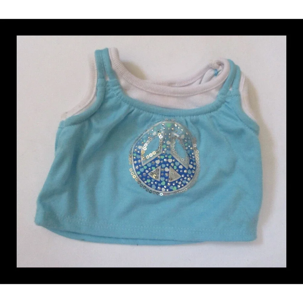 Build A Bear Workshop Teal & White Peace Top with Sequins & Studs